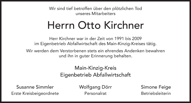  Traueranzeige für Otto Kirchner vom 01.11.2016 aus 