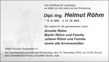 Traueranzeige von Helmut Röhm 