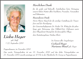 Traueranzeige von Lioba Heger 