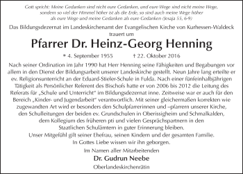 Traueranzeige von Heinz-Georg Henning 