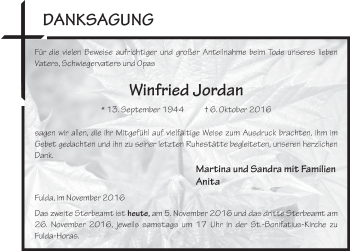 Traueranzeige von Winfried Jordan 