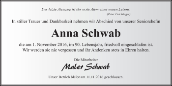 Traueranzeige von Anna Schwab 