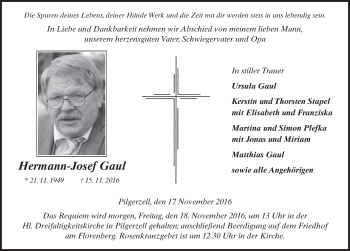 Traueranzeige von Hermann-Josef Gaul 