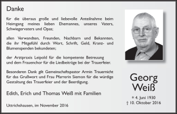 Traueranzeige von Georg Weiß 