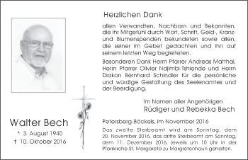 Traueranzeige von Walter Bech 