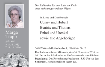 Traueranzeige von Marga Trapp 