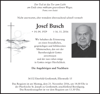Traueranzeige von Josef Busch 