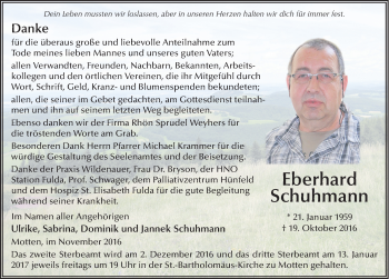 Traueranzeige von Eberhard Schuhmann 