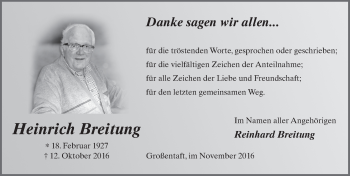 Traueranzeige von Heinrich Breitung 