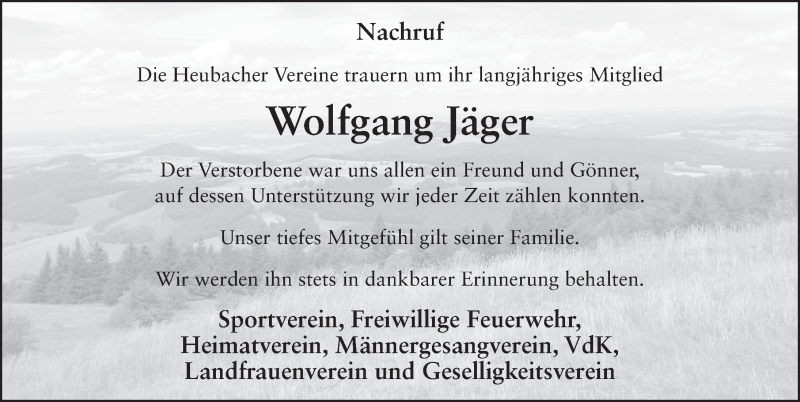  Traueranzeige für Wolfgang Jäger vom 19.11.2016 aus 