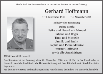 Traueranzeige von Gerhard Hoffmann 