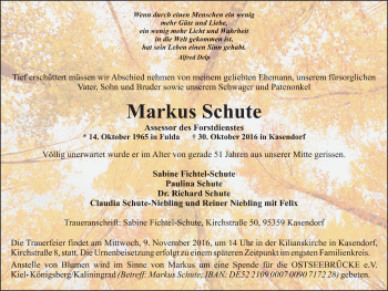 Traueranzeige von Markus Schute 