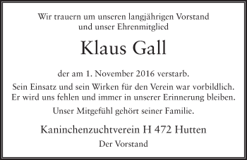Traueranzeige von Klaus Gall 