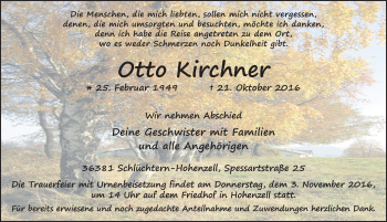 Traueranzeige von Otto Kirchner 