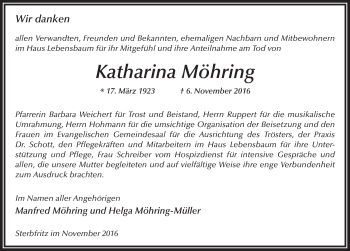Traueranzeige von Katharina Möhring 