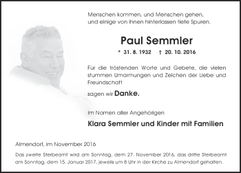 Traueranzeige von Paul Semmler 