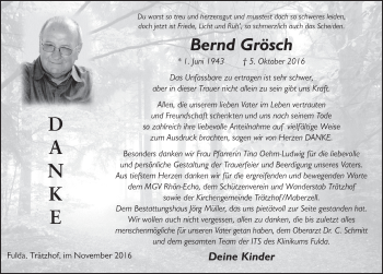 Traueranzeige von Bernd Grösch 