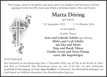 Traueranzeige von Marta Döring 