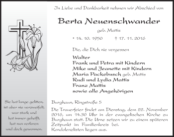 Traueranzeige von Berta Neuenschwandner 