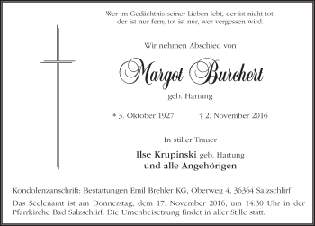 Traueranzeige von Margot Burchert 
