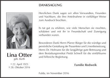 Traueranzeige von Lina Otter 