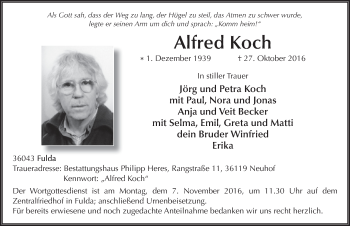 Traueranzeige von Alfred Koch 