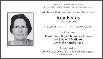 Traueranzeige von Rita Kraus 
