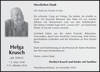 Traueranzeige von Helga Krusch 