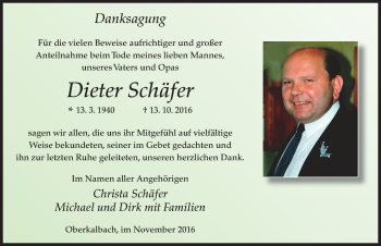 Traueranzeige von Dieter Schäfer 