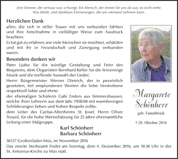 Traueranzeige von Margarete Schönherr 