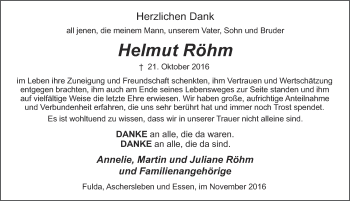 Traueranzeige von Helmut Röhm 