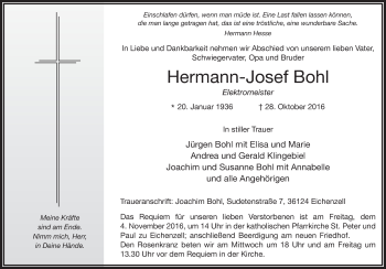 Traueranzeige von Hermann-Josef Bohl 