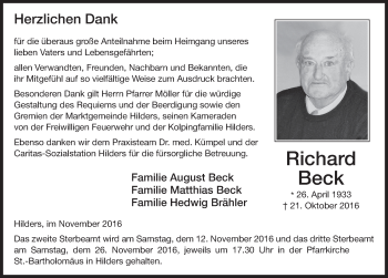 Traueranzeige von Richard Beck 