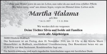 Traueranzeige von Martha Halama 