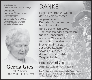 Traueranzeige von Gerda Gies 