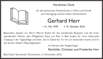 Traueranzeige von Gerhard Herr 