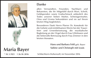Traueranzeige von Maria Bayer 