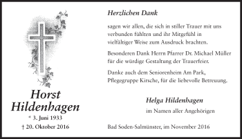 Traueranzeige von Horst Hildenhagen 