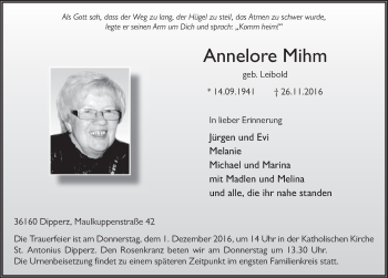 Traueranzeige von Annelore Mihm 