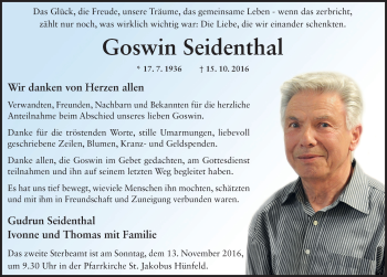 Traueranzeige von Goswin Seidenthal 