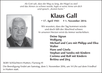 Traueranzeige von Klaus Gall 