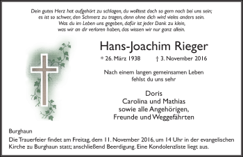 Traueranzeige von Hans-Joachim Rieger 