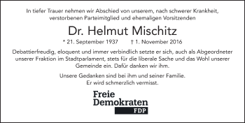 Traueranzeige von Helmut Mischitz 