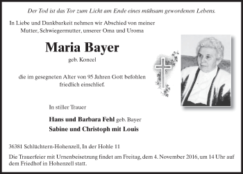 Traueranzeige von Maria Bayer 
