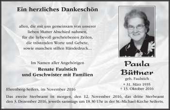 Traueranzeige von Paula Büttner 