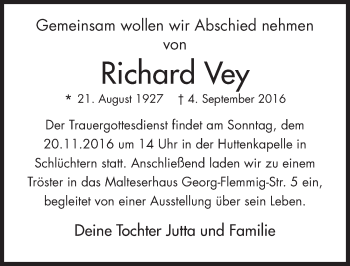 Traueranzeige von Richard Vey 