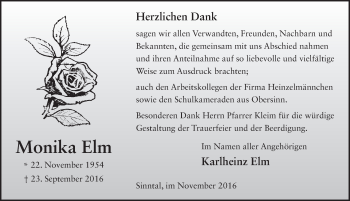 Traueranzeige von Monika Elm 