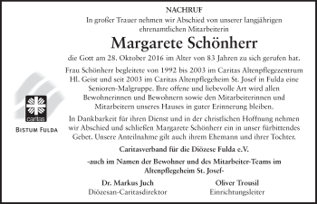 Traueranzeige von Margarete Schönherr 