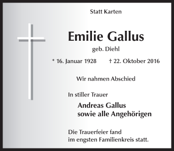 Traueranzeige von Emilie Gallus 