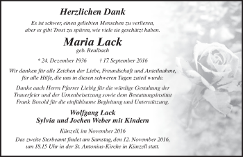 Traueranzeige von Maria Lack 